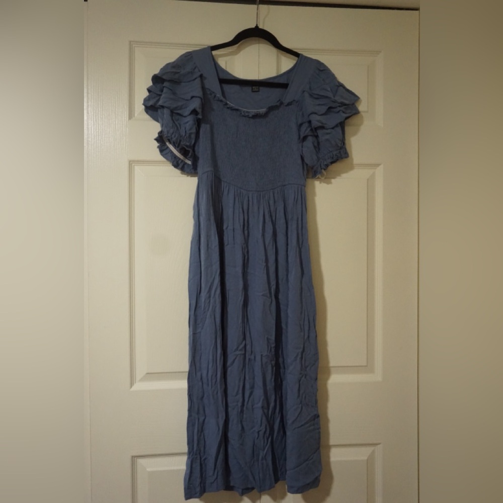 SHEIN Blue Maxi Dress with Ruffled Sleeves